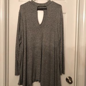 High-neck grey cut-out angled bottom top